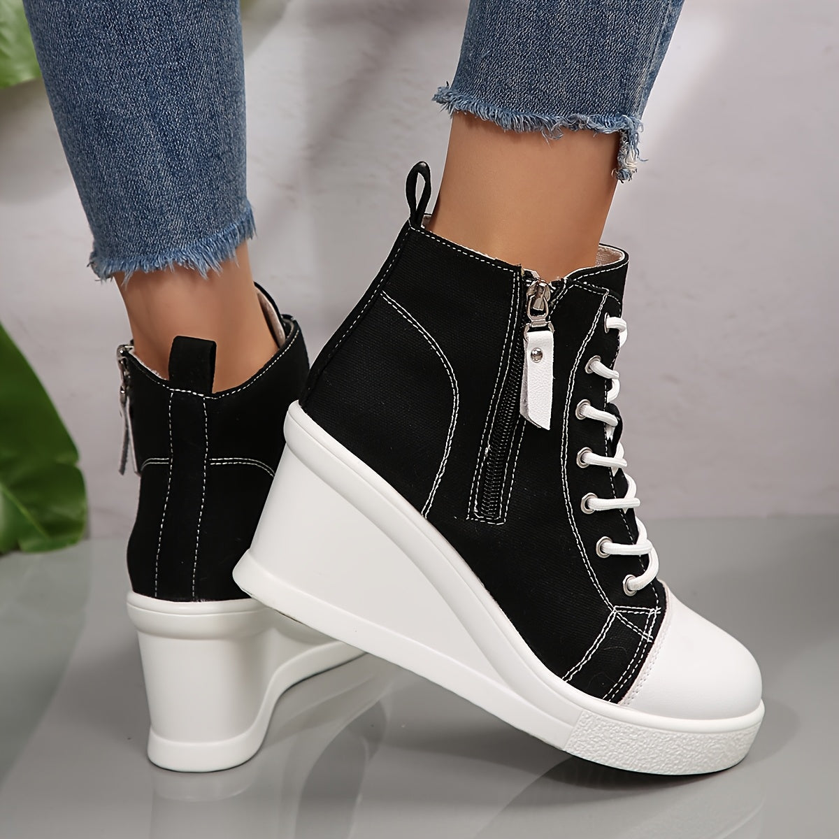 Uptown canvas wedge sneaker trainers for women | Solara -3