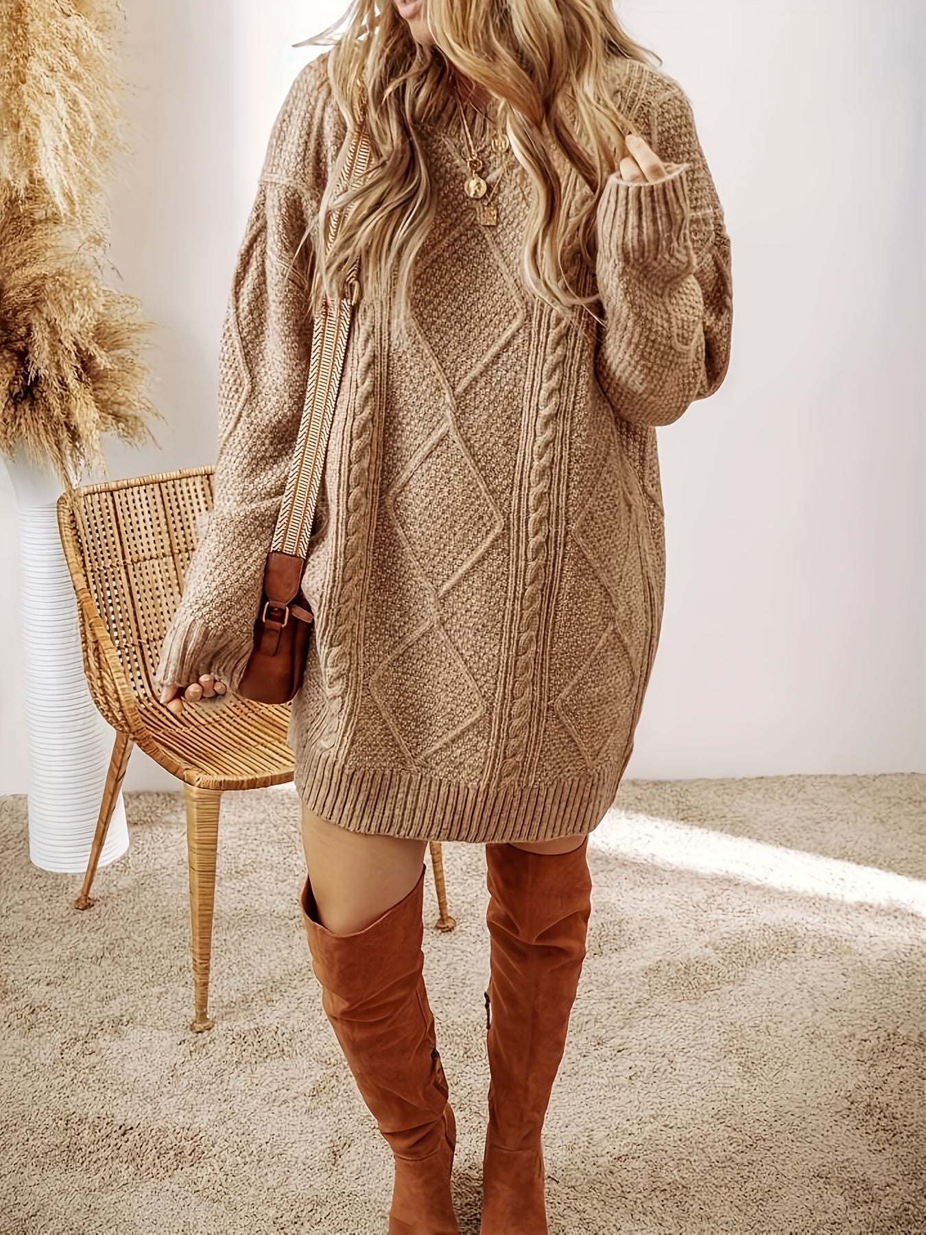 Juno cable knit dress sweater for women | Elara -3