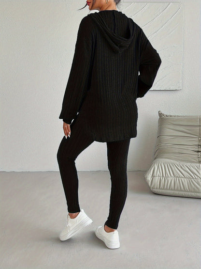 Ribbed knit lounge oversized hooded set for women | Lyra -11