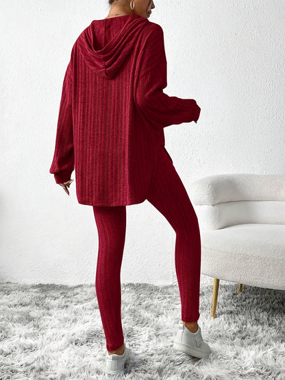 Ribbed knit lounge oversized hooded set for women | Lyra -9