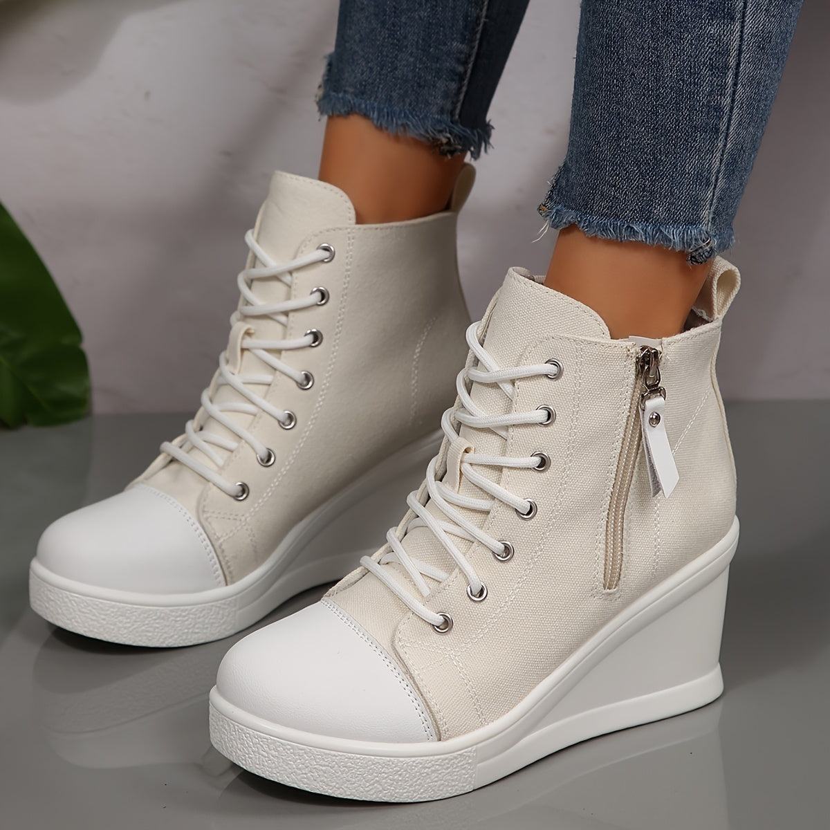 Uptown canvas wedge sneaker trainers for women | Solara -6