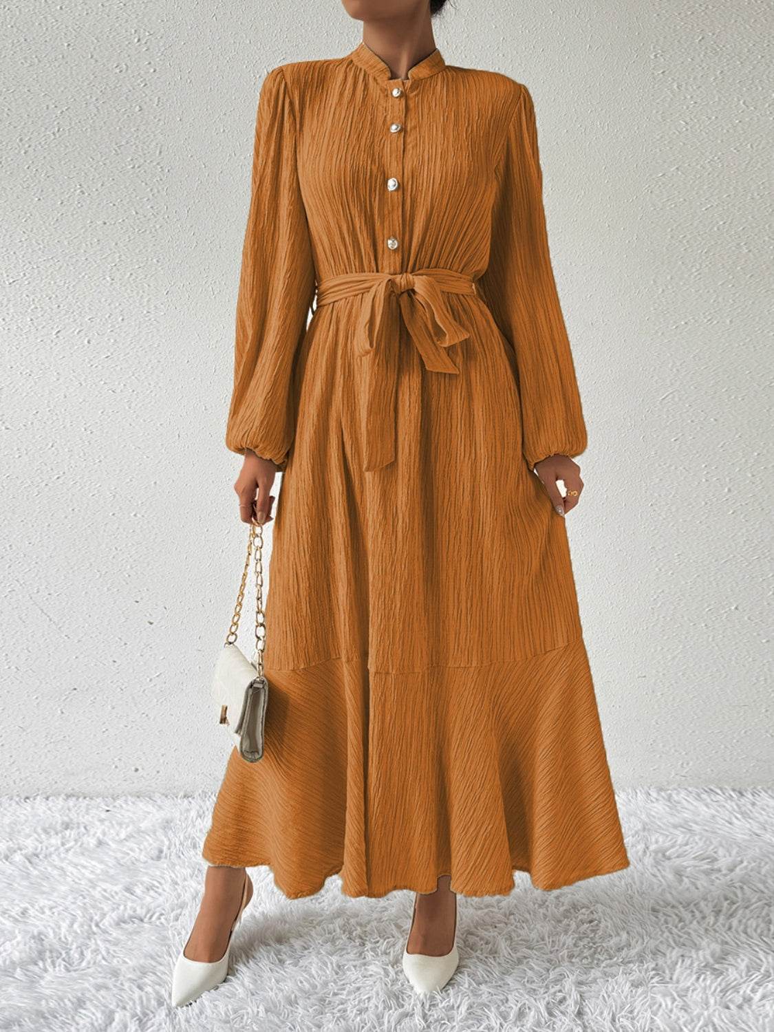 Maxi winter long-sleeve buttoned belt dress for women | Jacqueline -13