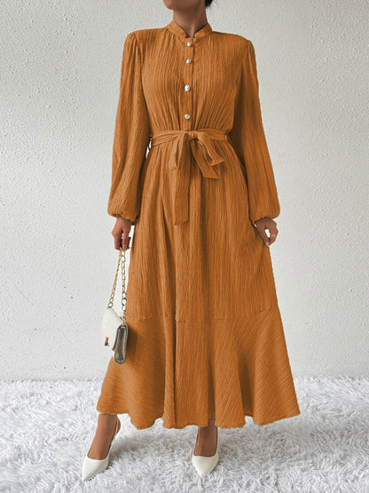 Maxi winter long-sleeve buttoned belt dress for women | Jacqueline -13