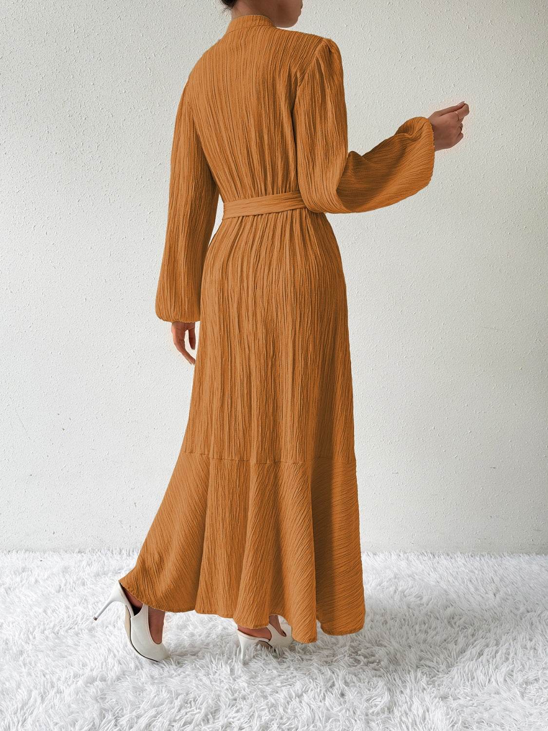 Maxi winter long-sleeve buttoned belt dress for women | Jacqueline -14