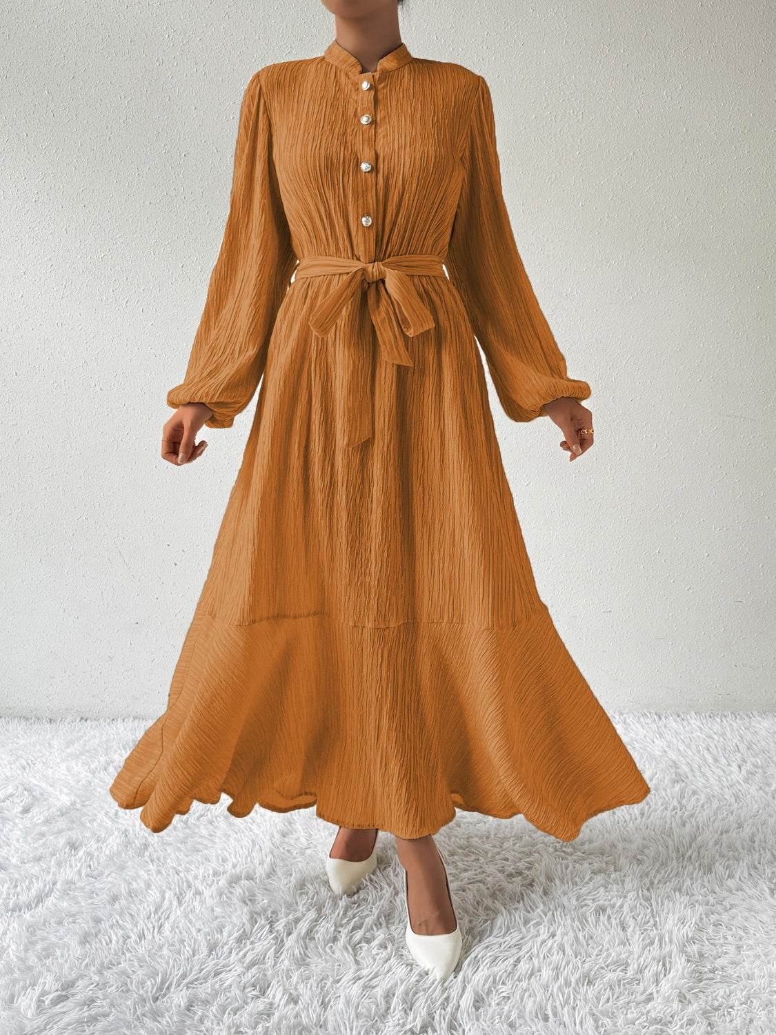 Maxi winter long-sleeve buttoned belt dress for women | Jacqueline -15
