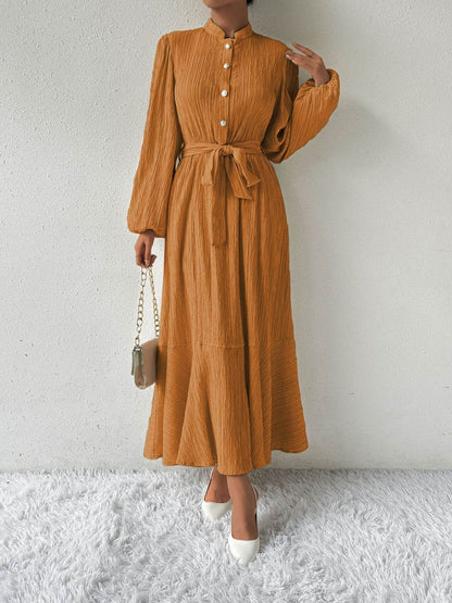 Maxi winter long-sleeve buttoned belt dress for women | Jacqueline -16