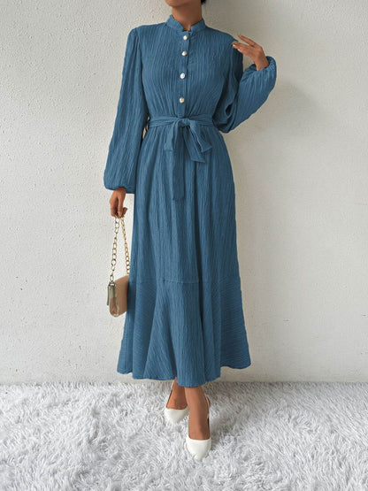 Maxi winter long-sleeve buttoned belt dress for women | Jacqueline -17