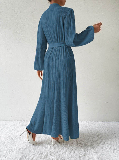 Maxi winter long-sleeve buttoned belt dress for women | Jacqueline -18