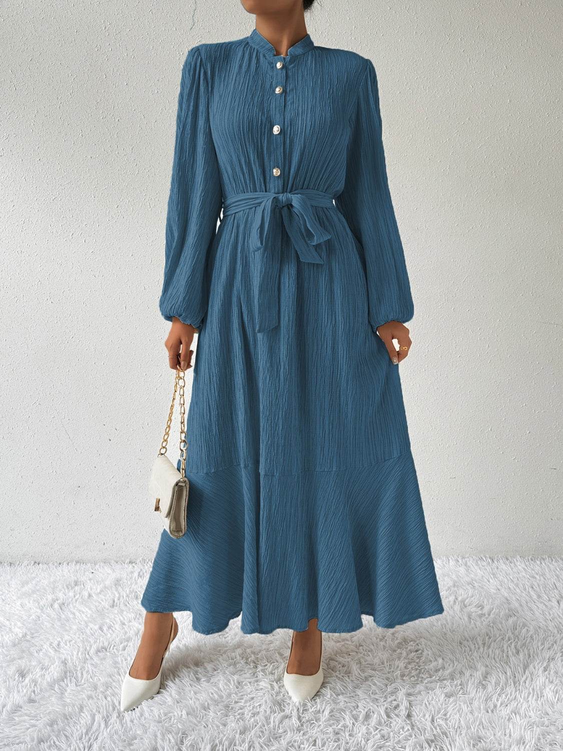 Maxi winter long-sleeve buttoned belt dress for women | Jacqueline -19