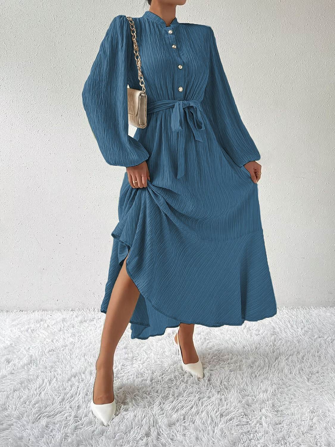 Maxi winter long-sleeve buttoned belt dress for women | Jacqueline -20