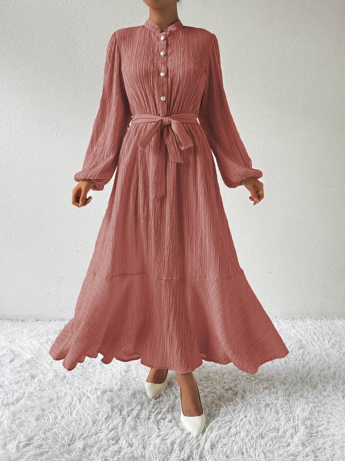 Maxi winter long-sleeve buttoned belt dress for women | Jacqueline -21