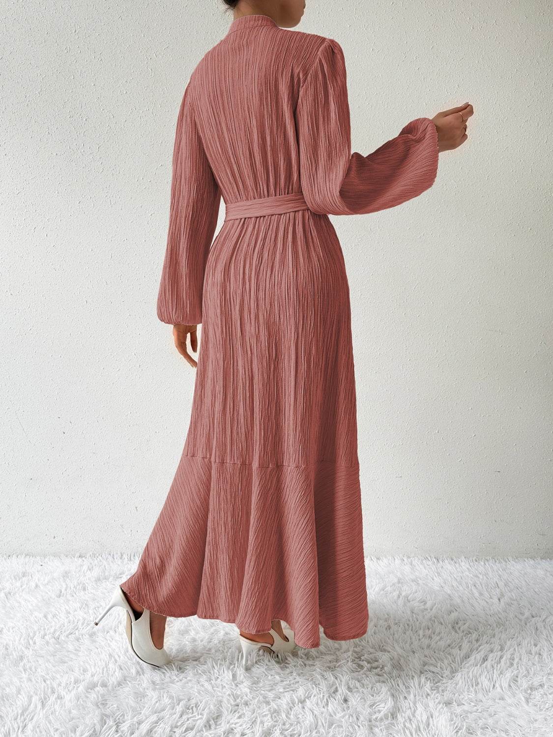 Maxi winter long-sleeve buttoned belt dress for women | Jacqueline -22