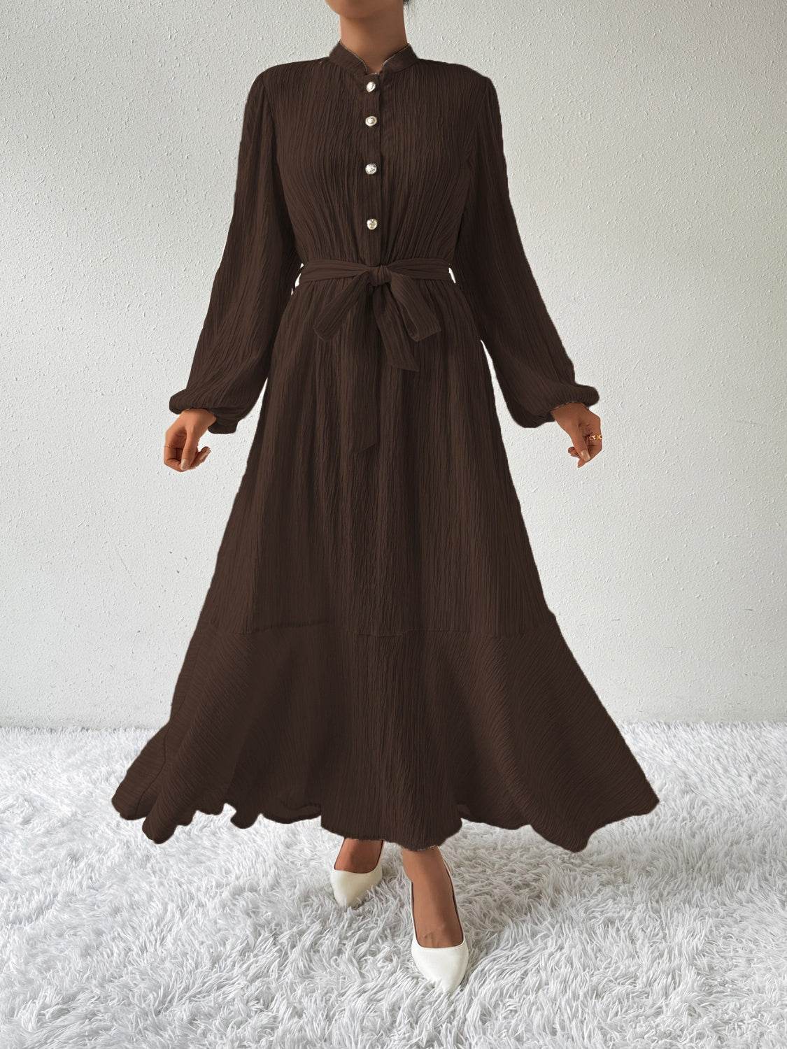 Maxi winter long-sleeve buttoned belt dress for women | Jacqueline -24