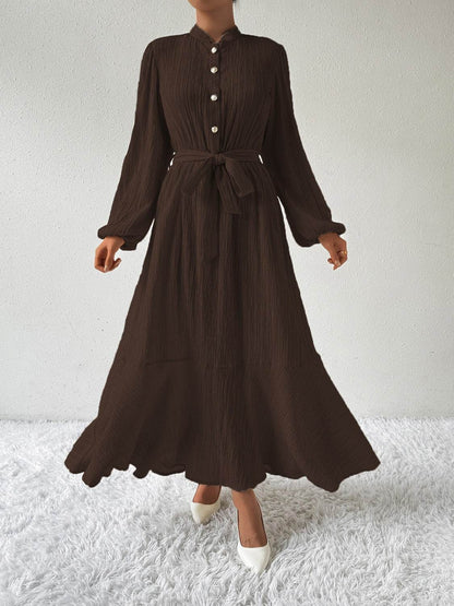 Maxi winter long-sleeve buttoned belt dress for women | Jacqueline -24
