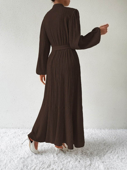 Maxi winter long-sleeve buttoned belt dress for women | Jacqueline -25
