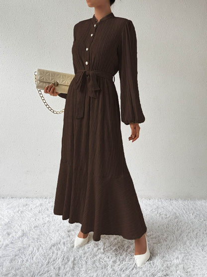 Maxi winter long-sleeve buttoned belt dress for women | Jacqueline -27