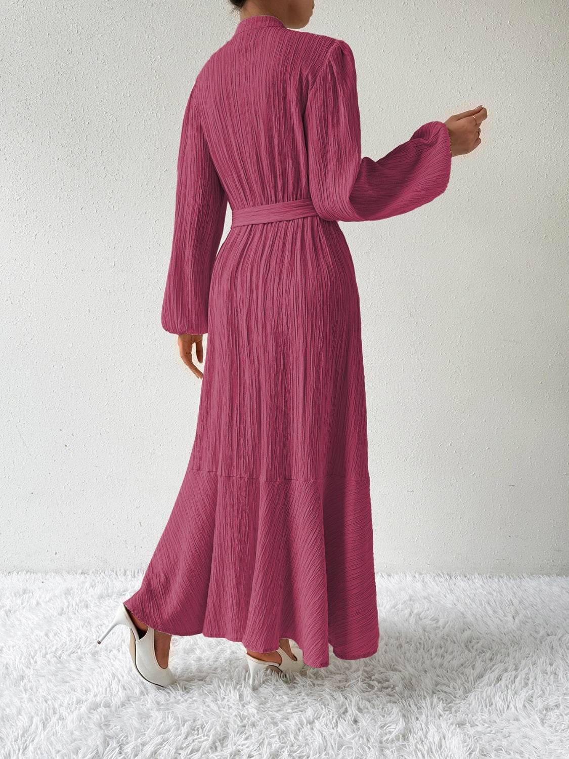 Maxi winter long-sleeve buttoned belt dress for women | Jacqueline -30