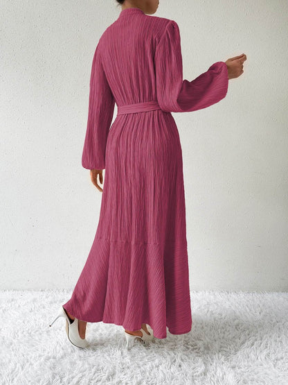 Maxi winter long-sleeve buttoned belt dress for women | Jacqueline -30