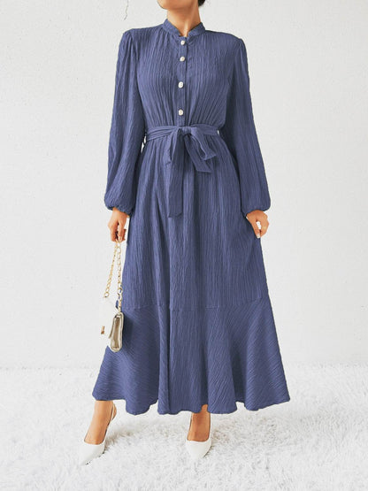 Maxi winter long-sleeve buttoned belt dress for women | Jacqueline -9