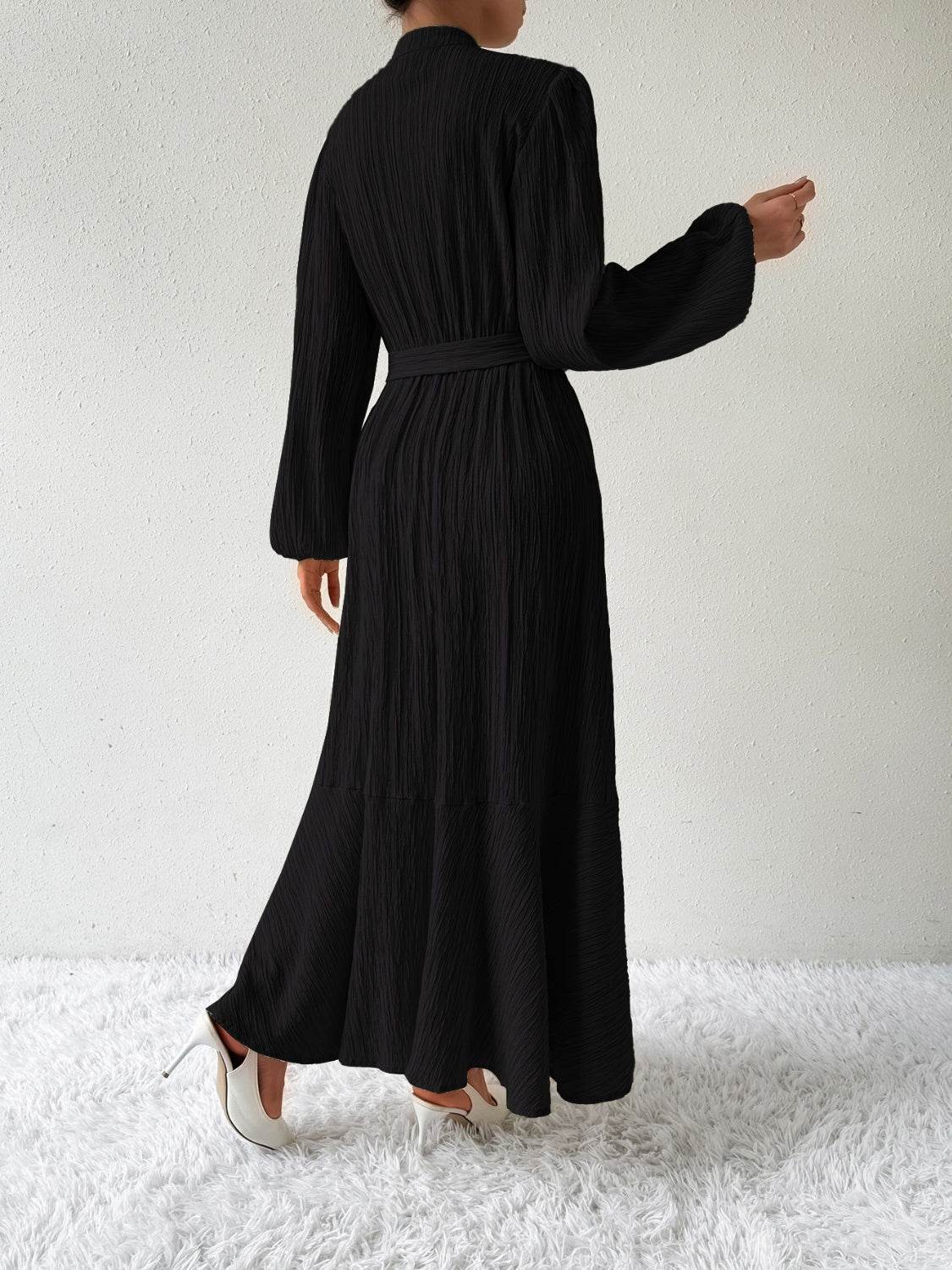 Maxi winter long-sleeve buttoned belt dress for women | Jacqueline -6