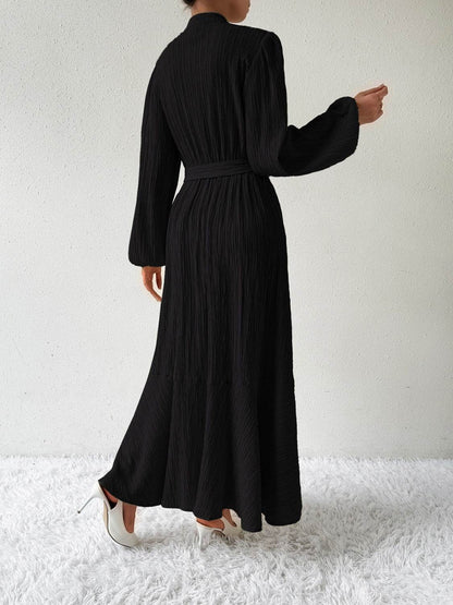 Maxi winter long-sleeve buttoned belt dress for women | Jacqueline -6