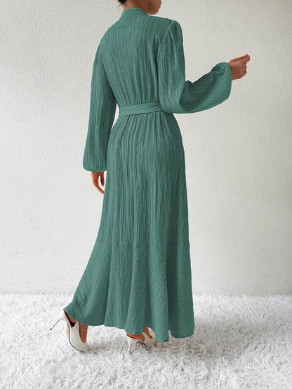 Maxi winter long-sleeve buttoned belt dress for women | Jacqueline -2