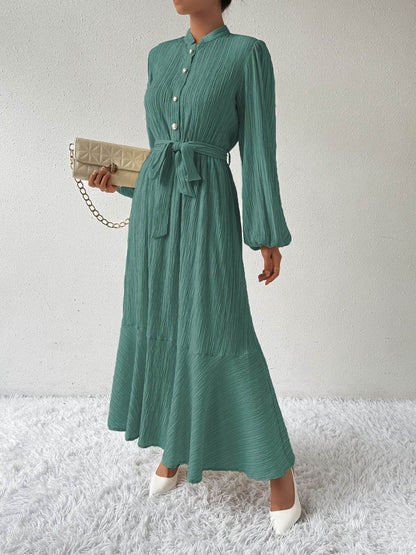 Maxi winter long-sleeve buttoned belt dress for women | Jacqueline -3