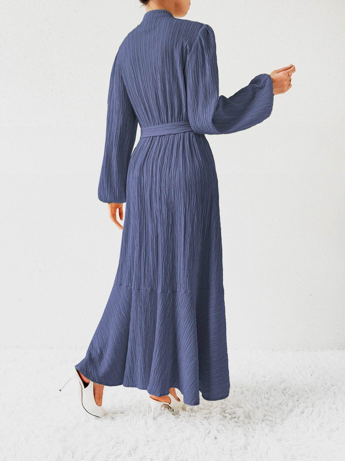 Maxi winter long-sleeve buttoned belt dress for women | Jacqueline -10