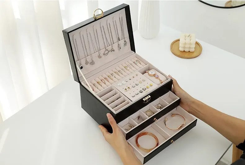 Coffret jewellery multicouche leather storage accessories for women -10