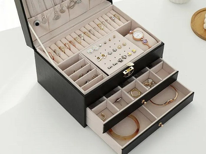 Coffret jewellery multicouche leather storage accessories for women -16