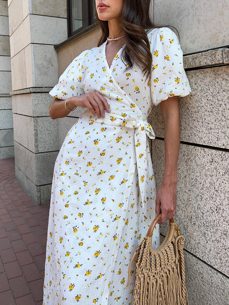 Wrap mi-long floral dress for women | Violaine -1
