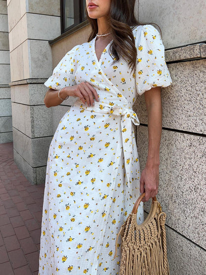 Wrap mi-long floral dress for women | Violaine -1