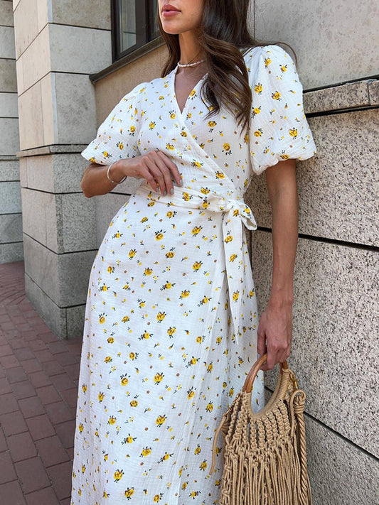 Wrap mi-long floral dress for women | Violaine -1