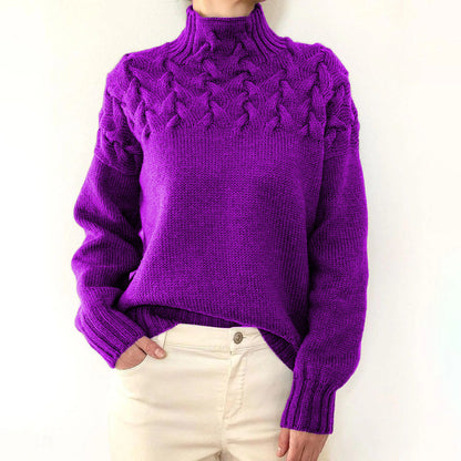 Sweater elegant knit cable-knit turtleneck for women | Ameliane -13