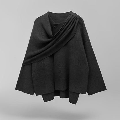 Chic asymmetrical wool poncho for women | Seraphina -10
