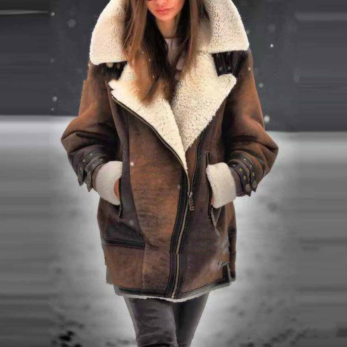 Winter skin wool-lined oversized jacket for women | Carina -1