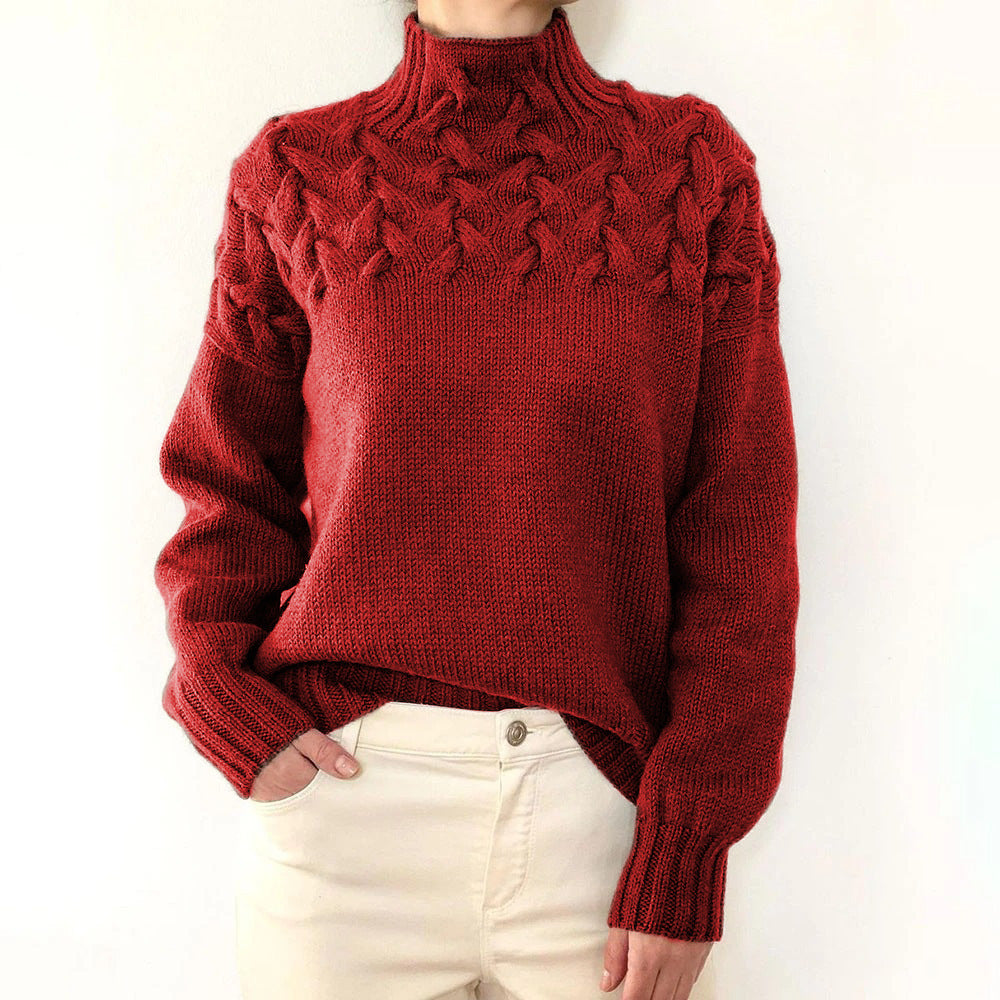 Sweater elegant knit cable-knit turtleneck for women | Ameliane -3