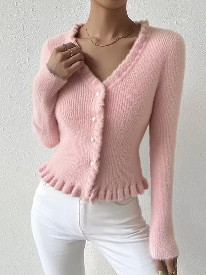 Elegant buttoned V-neck sweater for women | Eloria -9