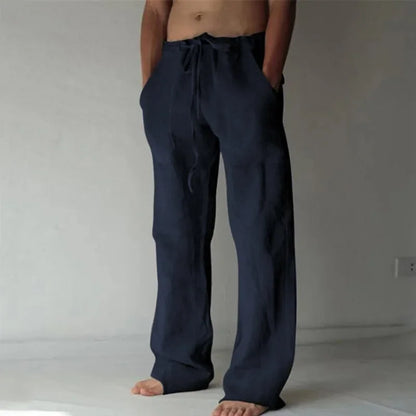 Drawstring cotton linen trousers for women | Rowan -5