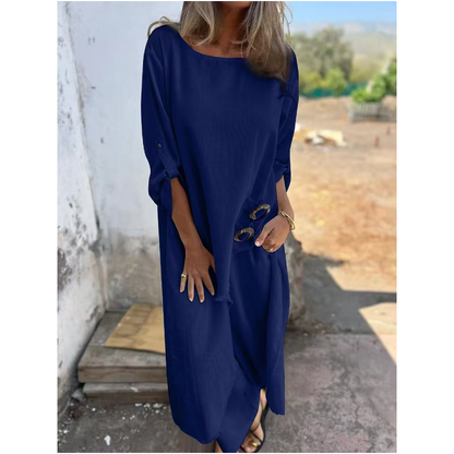 Stylish cotton-linen two-piece pants set dress for women | Elara -1