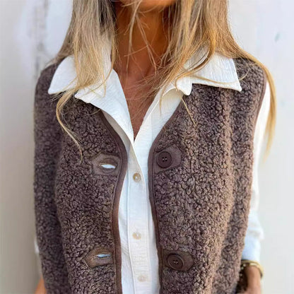 Chic autumn button-down short vest for women | Elara -5