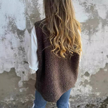 Chic autumn button-down short vest for women | Elara -6