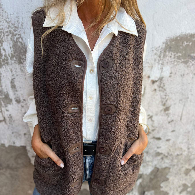 Chic autumn button-down short vest for women | Elara -7