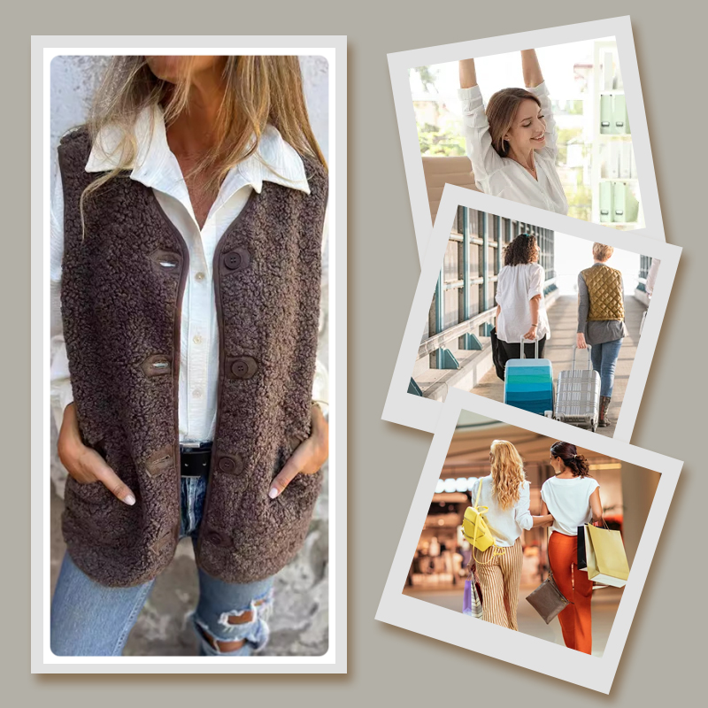 Chic autumn button-down short vest for women | Elara -10