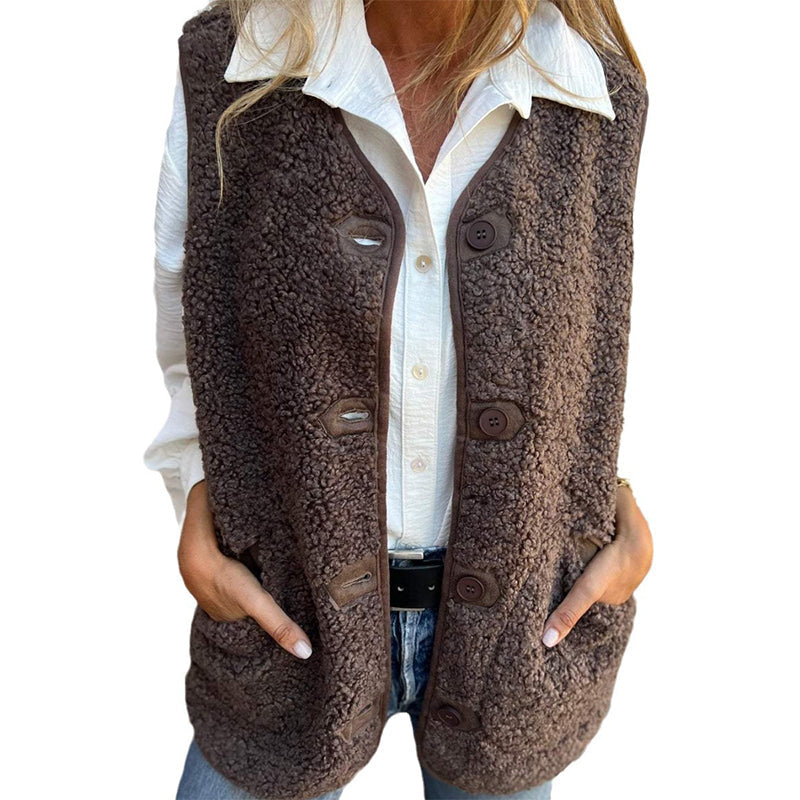 Chic autumn button-down short vest for women | Elara -2