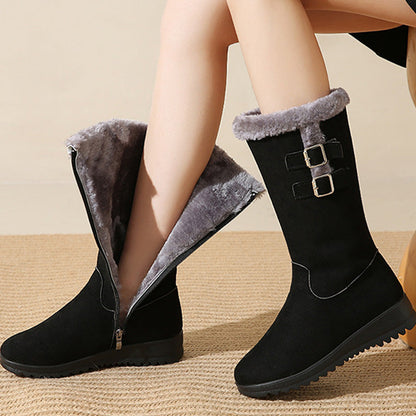 Mid-calf soft lapels decorative buckle boots for women | Althea -2