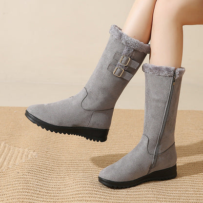 Mid-calf soft lapels decorative buckle boots for women | Althea -1