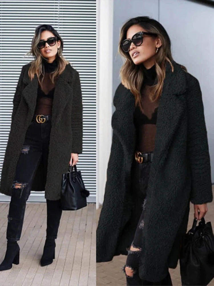 Long warm plush coat for women | Isla -4