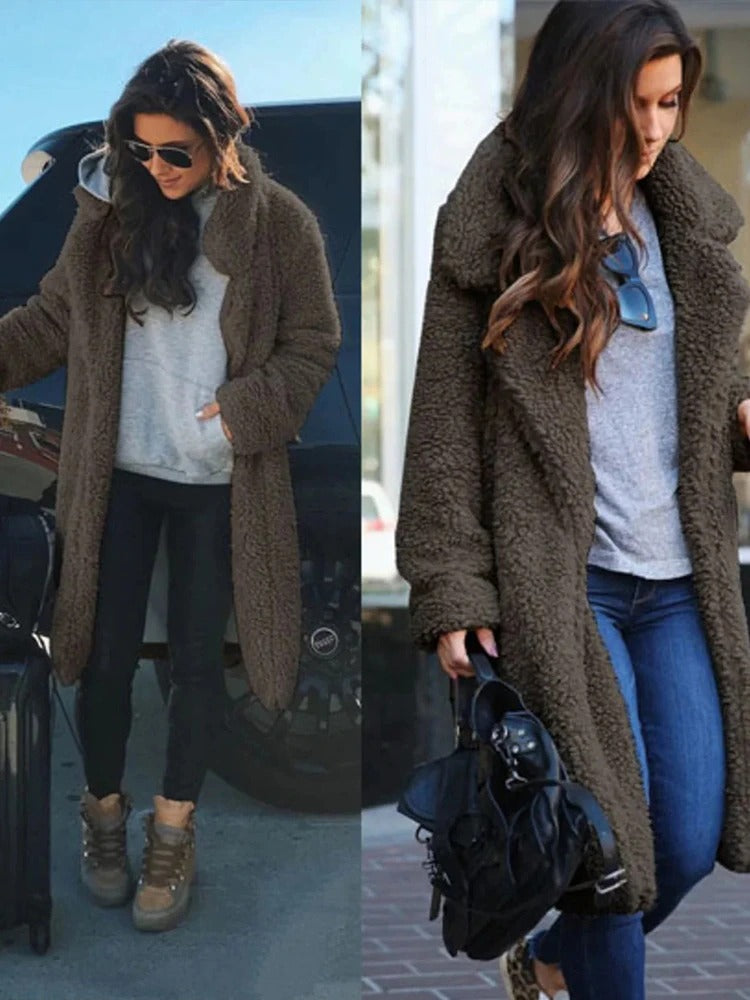 Long warm plush coat for women | Isla -6