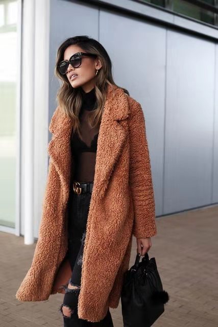 Long warm plush coat for women | Isla -11